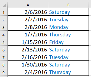 Determining the day of the week by date in Excel