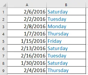 Determining the day of the week by date in Excel