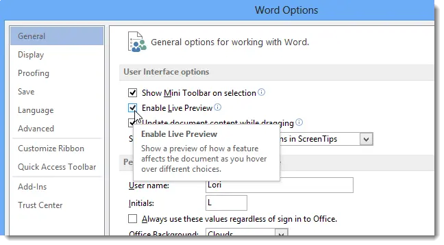 Disable Mini Toolbar and Preview in Word