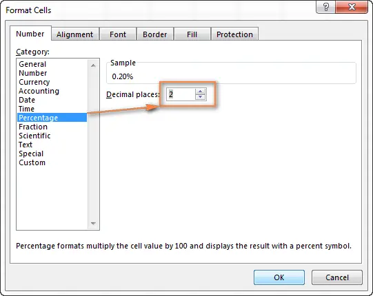 Display percentages in Excel