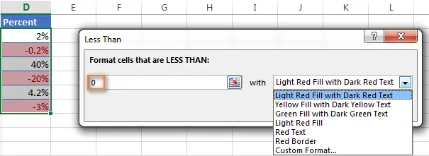 Display percentages in Excel
