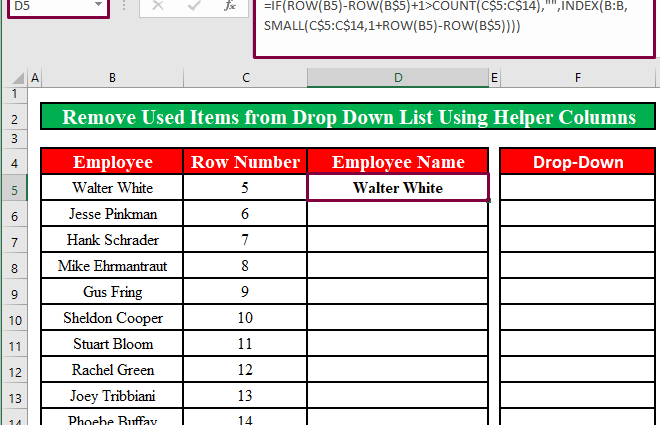 Dropdown list with deleting used items