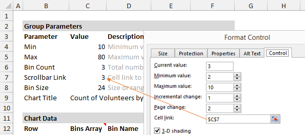 Dynamic histogram or frequency distribution plot in Excel