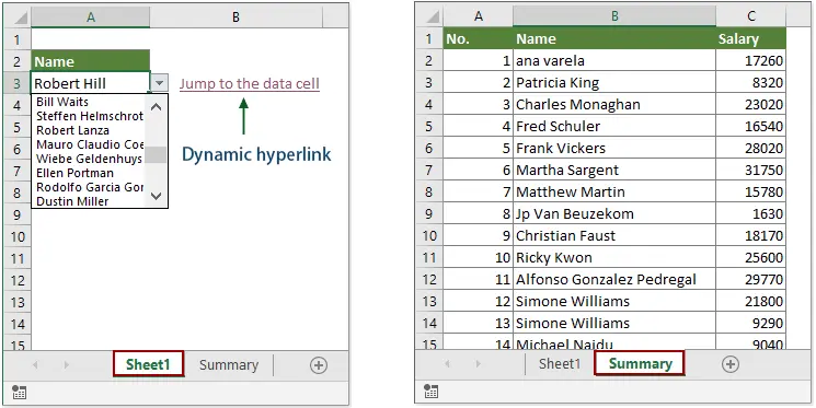 Dynamic hyperlinks between tables