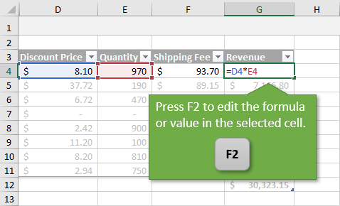 Edit formulas in Excel