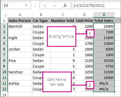 Fanovana ny formulas array amin'ny Excel