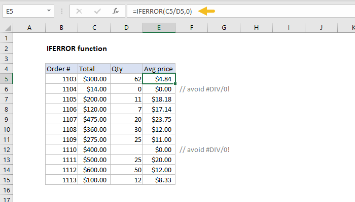 EERROR function in Excel