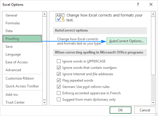 Excel'de Otomatik Düzeltmeyi etkinleştirin, devre dışı bırakın ve yapılandırın
