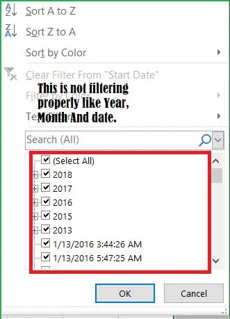 Excel date filter not working What to do?