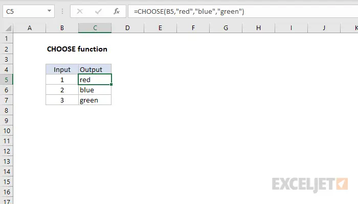 Excel function: parameter selection