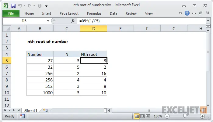 Extract root in Excel with formula and function