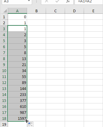 Fibonacci Sequence in Excel