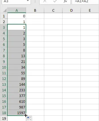 Fibonacci Sequence in Excel