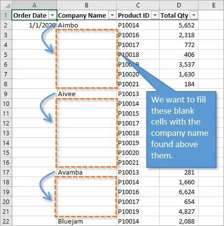 Filling empty cells with values ​​from adjacent cells