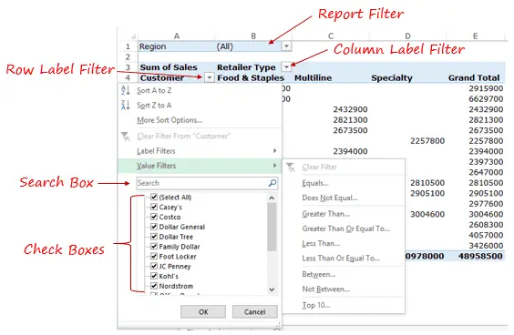 Filter Source Data in a PivotTable