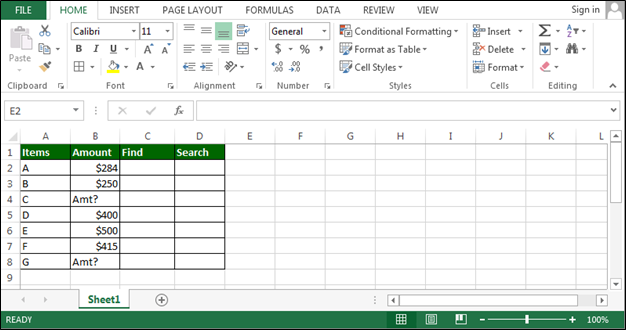 Pronalaženje znaka u redu Excel tabele