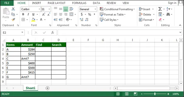 Finding a character in an Excel spreadsheet row