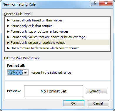 Finding duplicates in Excel using conditional formatting