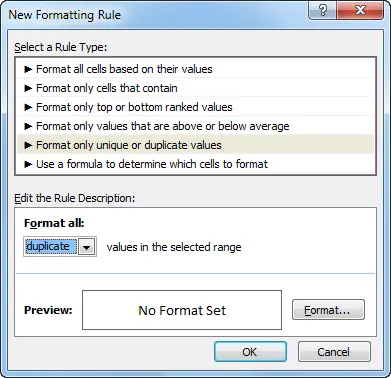 Finding duplicates in Excel using conditional formatting