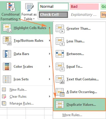 Finding duplicates in Excel using conditional formatting