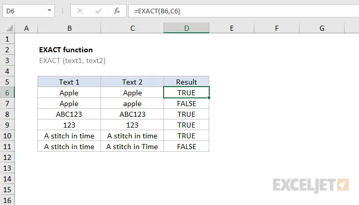 Finding Exact Matches with Case Sensitivity with the EXACT Function