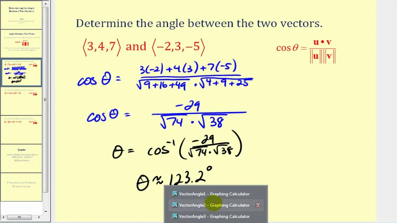 Finding the angle between vectors