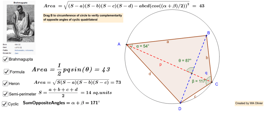 Manggihan aréa quadrilateral convex: rumus jeung conto