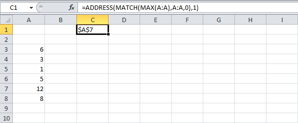 Finding the maximum value in a column in Excel