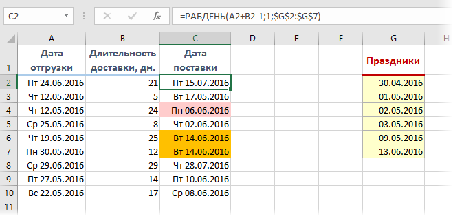 Finding the next business day using the WORKDAY function