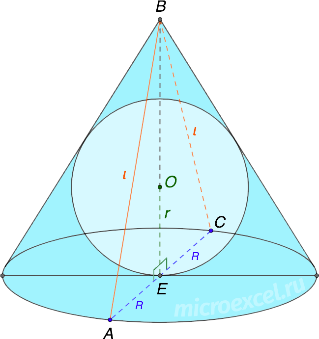 Finding the radius / area / volume of a ball (sphere) inscribed in a cone