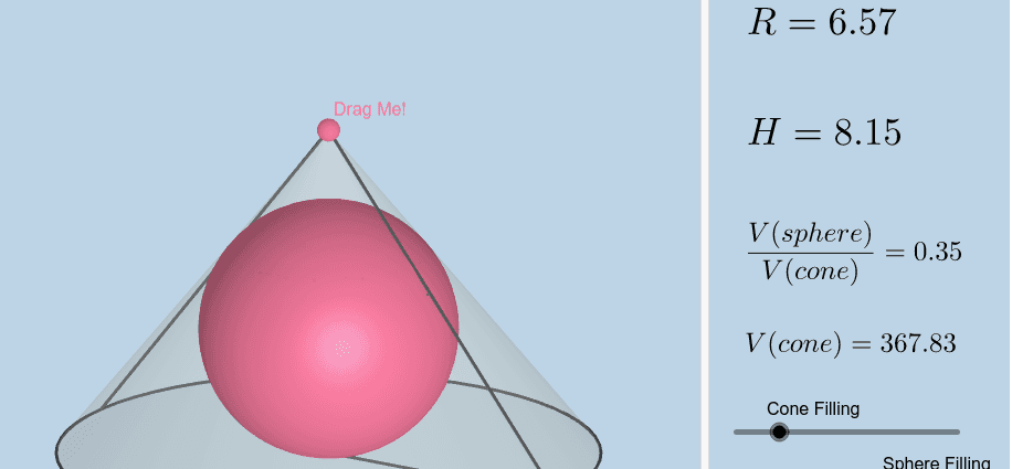 Finding the radius / area / volume of a ball (sphere) inscribed in a cone