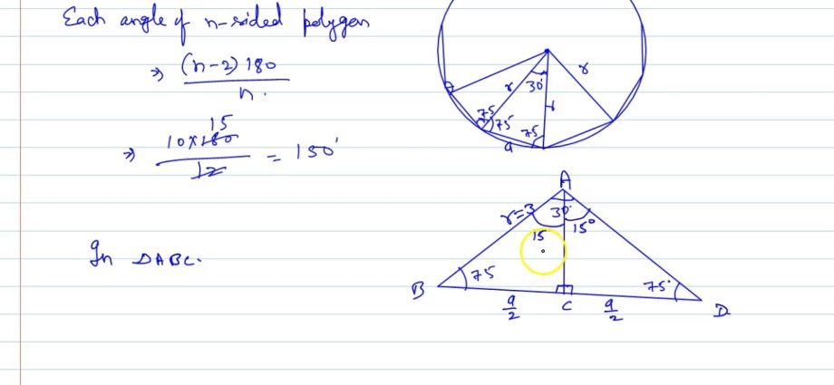 Нахождение радиуса окружности, вписанной в правильный многоугольник.