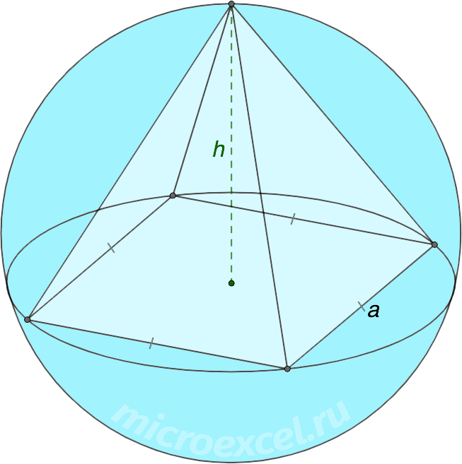 Finding the radius of a sphere (ball) circumscribed about a regular pyramid