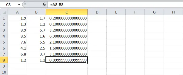 floating point error in excel