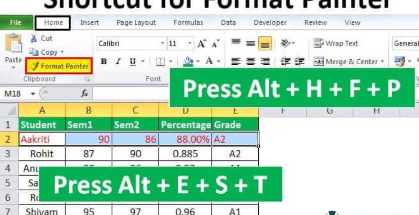 Format Painter - Teclas de acceso rápido en Excel