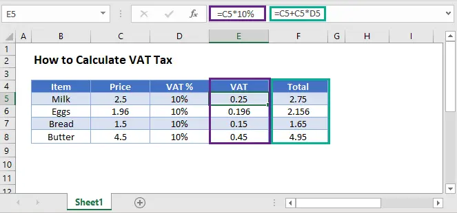 Formula in Excel for deducting VAT