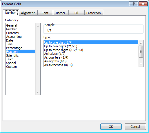 Fractions in Excel