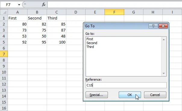 Function keys in Excel