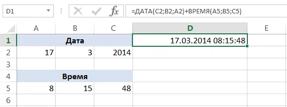 Functions to create and display dates and times in Excel