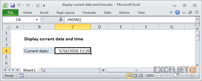 Functions to create and display dates and times in Excel