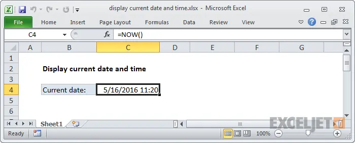 Functions to create and display dates and times in Excel