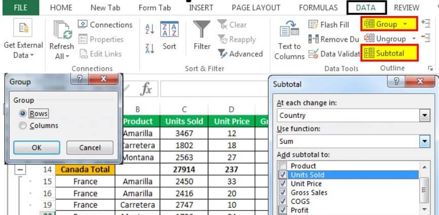 Grouping and ungrouping data in Excel