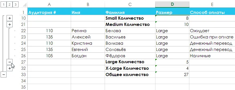 Groups and Subtotals in Excel