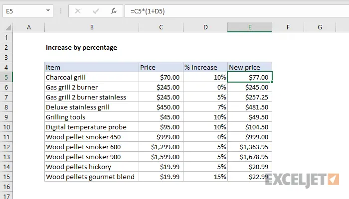 增长百分比 - Excel 中的公式