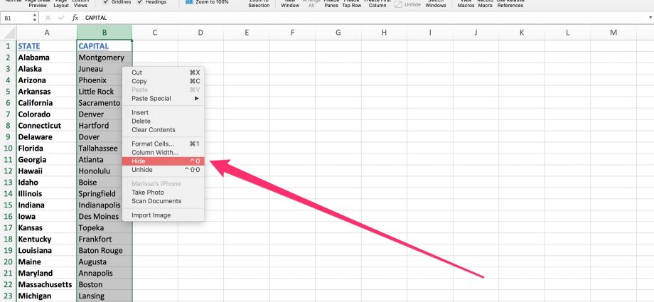 Paslėpti stulpeliai „Excel“: kaip parodyti