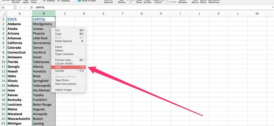 Culonni nascosti in Excel: cumu fà vede