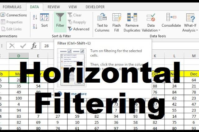 Filtrat de columnes horitzontals a Excel