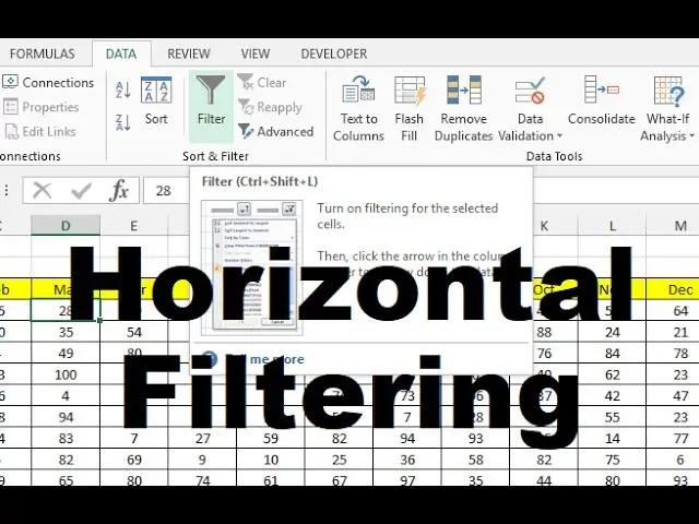 Horizontal column filtering in Excel