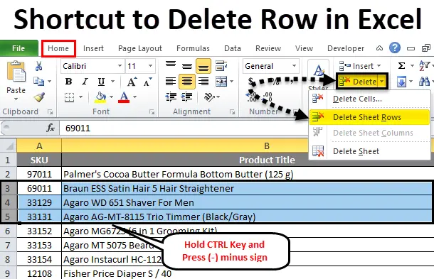 Hot key &#8220;delete row&#8221; in Excel spreadsheet