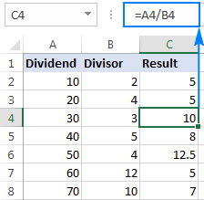 How division works in Excel